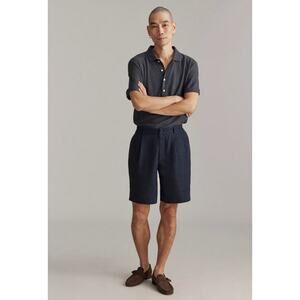 Billy Reid Double Pleated Short Carbon Blue Linen Shorts 36